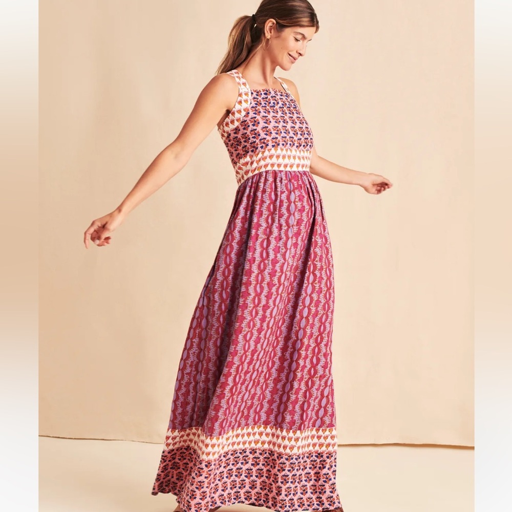 Faherty Grace Maxi Dress Bali Bloom Linen Size L